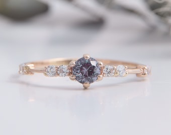 Dainty & simple 14k rose gold alexandrite womens engagement ring, Unique alexandrite promise ring for her, Personalized gift for her ring