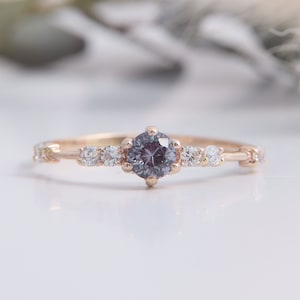 Dainty & simple 14k rose gold alexandrite womens engagement ring, Unique alexandrite promise ring for her, Personalized gift for her ring