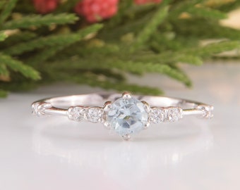 Unique 925 sterling silver blue topaz promise ring for her, Simple & dainty womens promise ring,Womens topaz silver ring,December birthstone