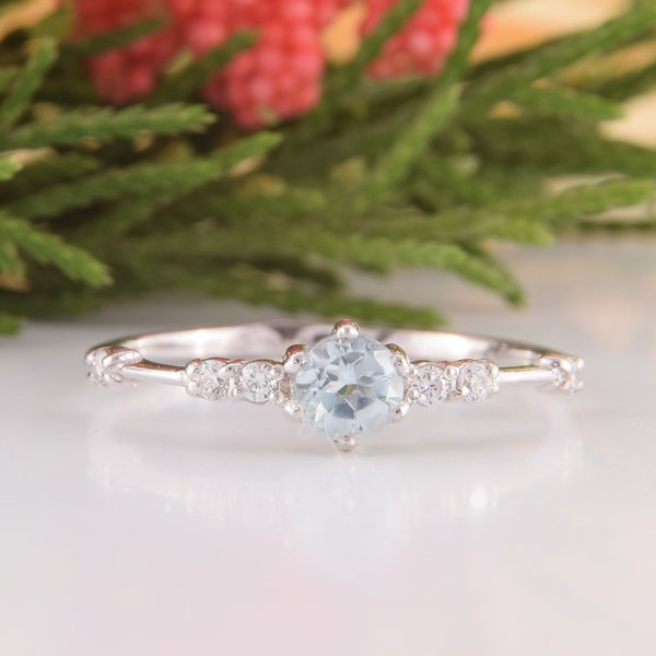 Unique 925 sterling silver blue topaz promise ring for her, Simple & dainty womens promise ring,Womens topaz silver ring,December birthstone