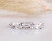 14k solid white gold art deco crown wedding band, Small dainty tiara antique style womens wedding band, Minimalist unique wedding band