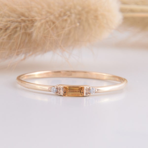 Small & delicate 14k yellow gold citrine promise ring for her,Simple minimalist baguette cut womens citrine promise ring,November birthstone