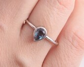 Womens simple sterling silver ring with london blue topaz, Topaz promise ring for her, Pear cut topaz ring, Elegant womens silver ring