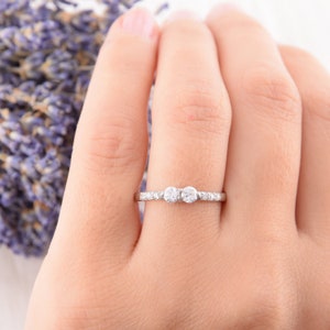 Simple sterling silver womens promise ring, Dainty promise ring for her, White cubic zirconia ring, Small & delicate womens silver ring