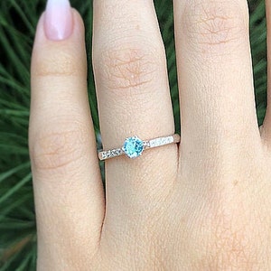 Sterling Silver Blue Topaz Promise Ring for Her, Unique Womens Promise ...