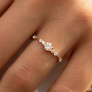 Unique minimalist 14k gold diamond cz engagement ring, Dainty & elegant diamond cz promise ring for her, Unique women gold ring gift for her