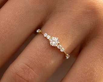 Unique minimalist 14k gold diamond cz engagement ring, Dainty & elegant diamond cz promise ring for her, Unique women gold ring gift for her