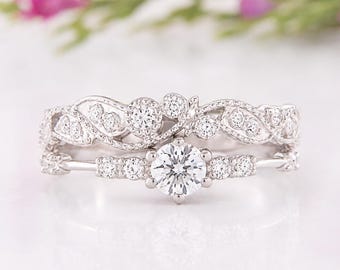 Art Deco CZ-brudringarset, 925 sterlingsilver med förlovningsring och bröllopsring