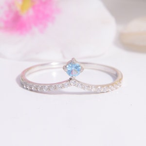 Womens curved wedding band, Sterling silver topaz wedding band, Blue topaz womens ring, V wedding band, Chevron wedding band