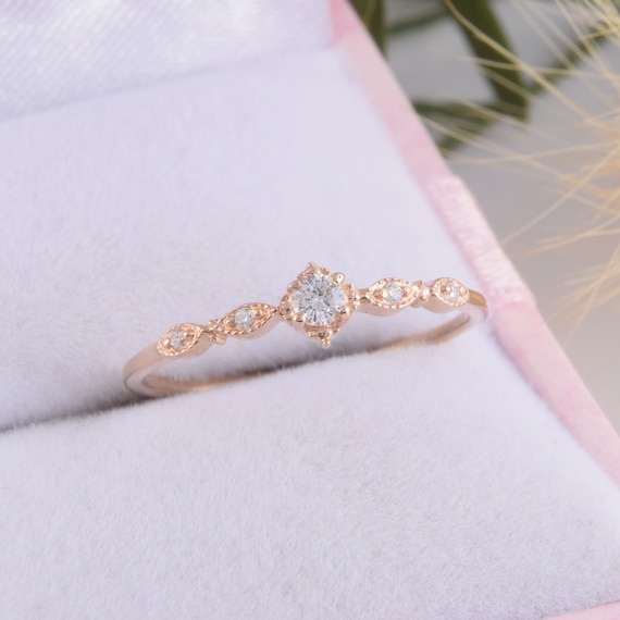 14k Solid Rose Gold Small & Dainty Promise Ring for Her,womens Unique Promise  Ring, Simple Delicate Promise Ring, White Cz Promise Ring -  Canada