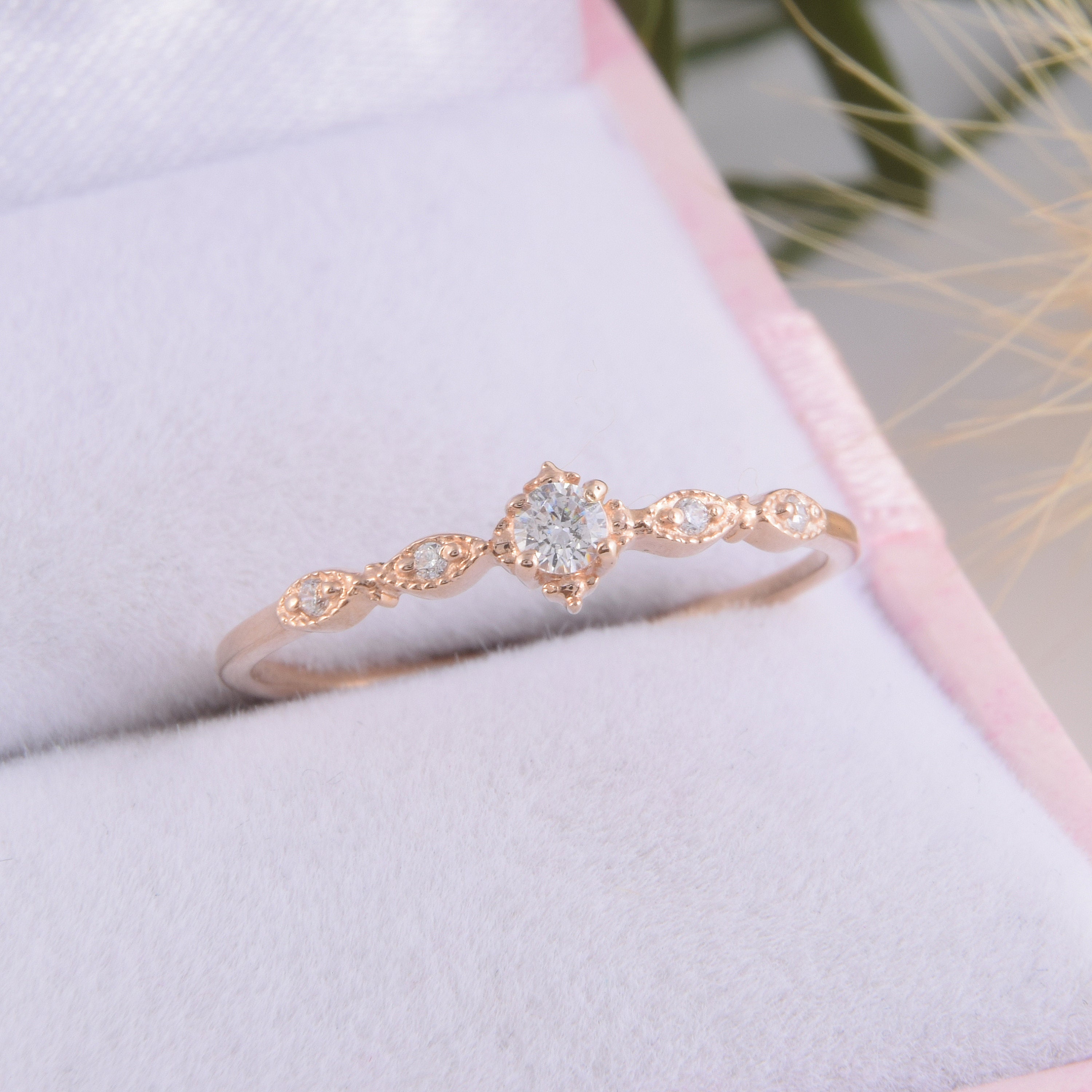 Floral two tone promise accent rose shop ring with white and red stone