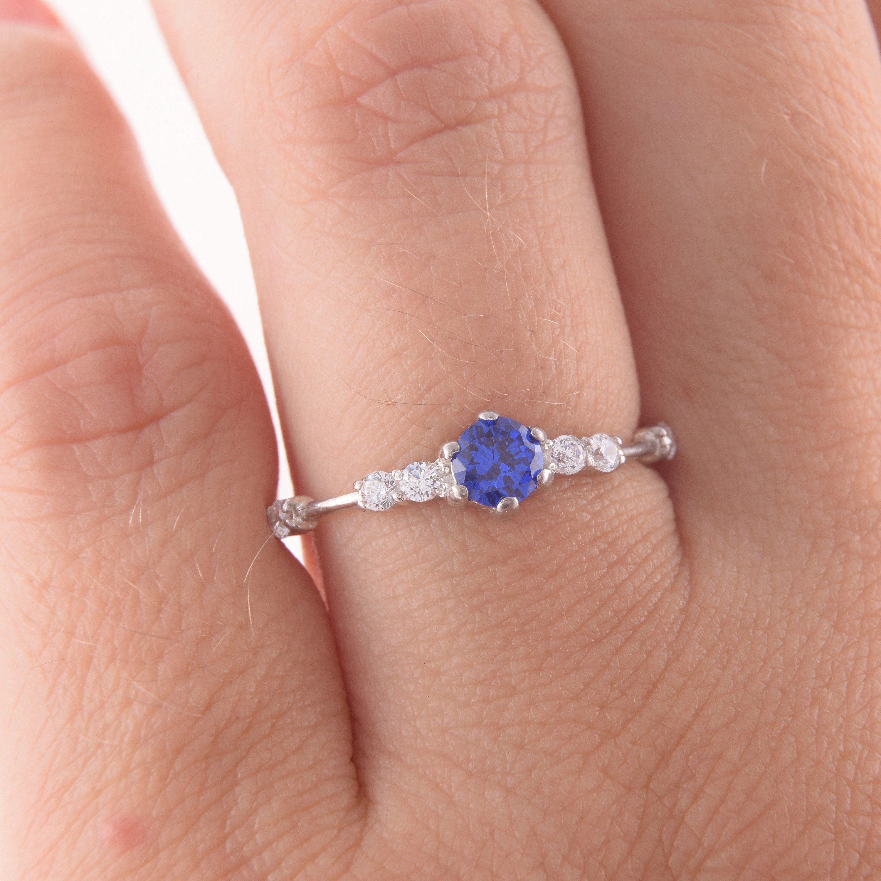 Womens Blue Sapphire Promise Ring for Her Dainty Simple Womens Promise Ring Sterling Silver Womens Sapphire Ring September Birthstone Etsy