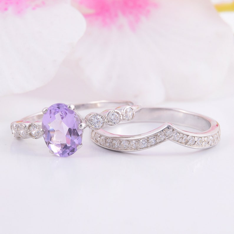 Wedding rings set Bridal rings set Antique rings set Women wedding ring Art deco rings set Unique bridal set Amethyst ring
