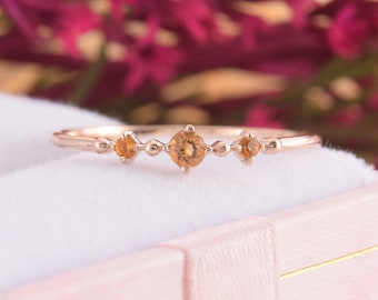 14k rose gold citrine promise ring for her, Womens gold citrine ring, Dainty womens promise ring, Delicate small gold ring for her