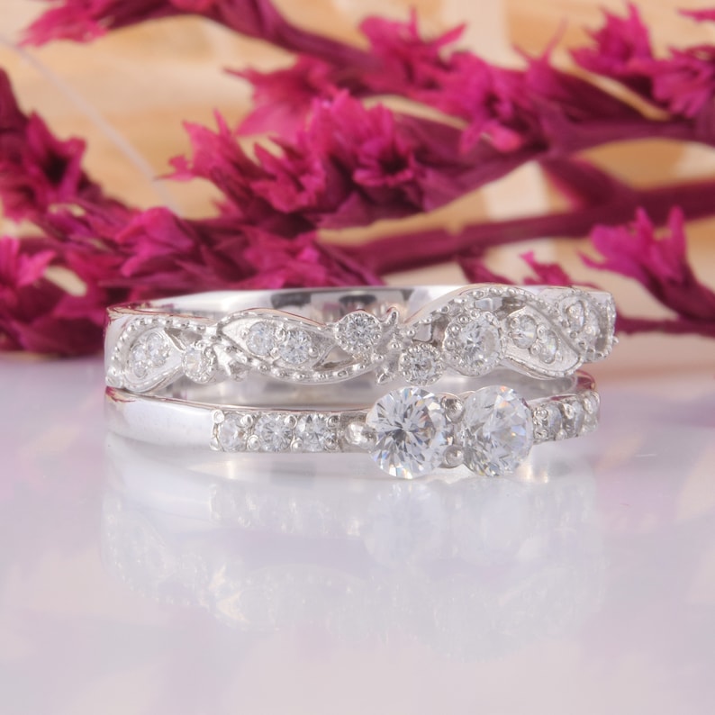 Unique Art Deco Womens Wedding Rings Set Small & Dainty Etsy