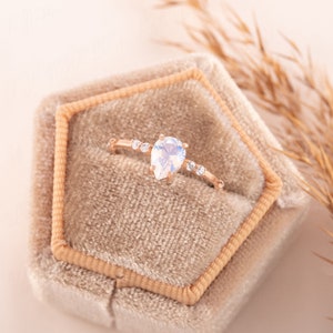Teardrop moonstone engagement ring gold, Dainty blue moonstone promise ring for her, Women moonstone ring, Anniversary ring gift for her