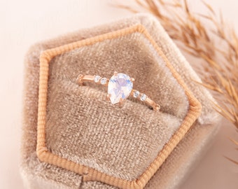 Teardrop moonstone engagement ring gold, Dainty blue moonstone promise ring for her, Women moonstone ring, Anniversary ring gift for her