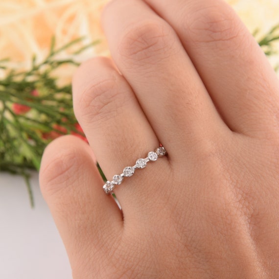 Double Band Silver Color Fill Rhinestone Band Ring Modern - Temu