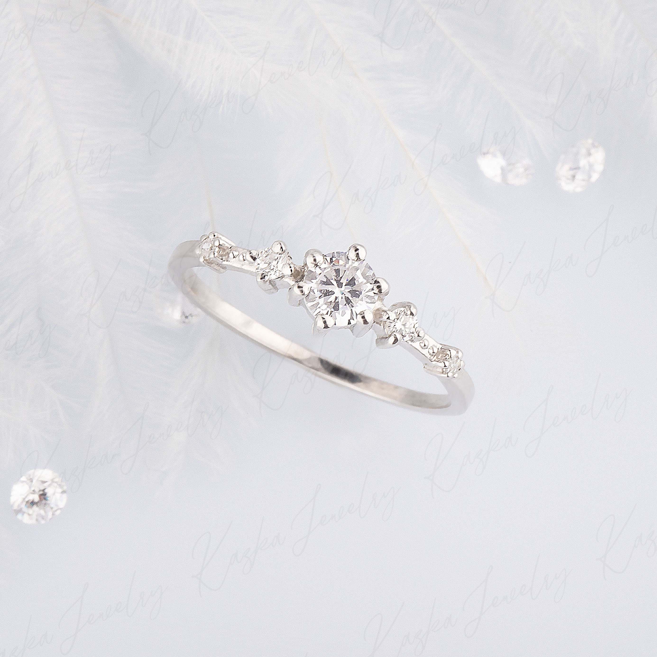Delicate Rings Silver Womens Dainty Silver Engagement Ring, Art Deco Style Silver Promise ...
