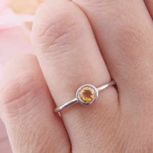 Womens Simple Citrine Promise Ring, Silver Citrine Ring, Elegant Ring, Citrine Jewelry, Yellow Stone Ring, November Birthstone