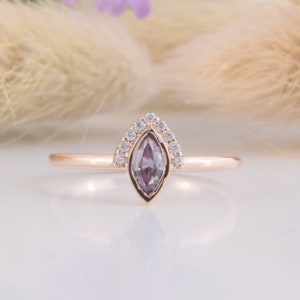 Antique style art deco 14k rose gold alexandrite engagement ring, Unique dainty womens alexandrite promise ring, Gold promise ring for her