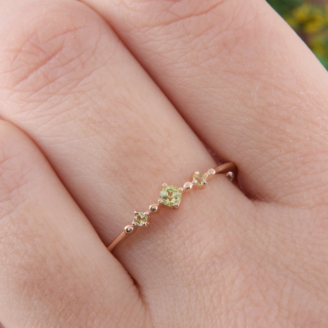 Unique Peridot Promise Ring for Her, Small & Dainty Rose Gold Womens