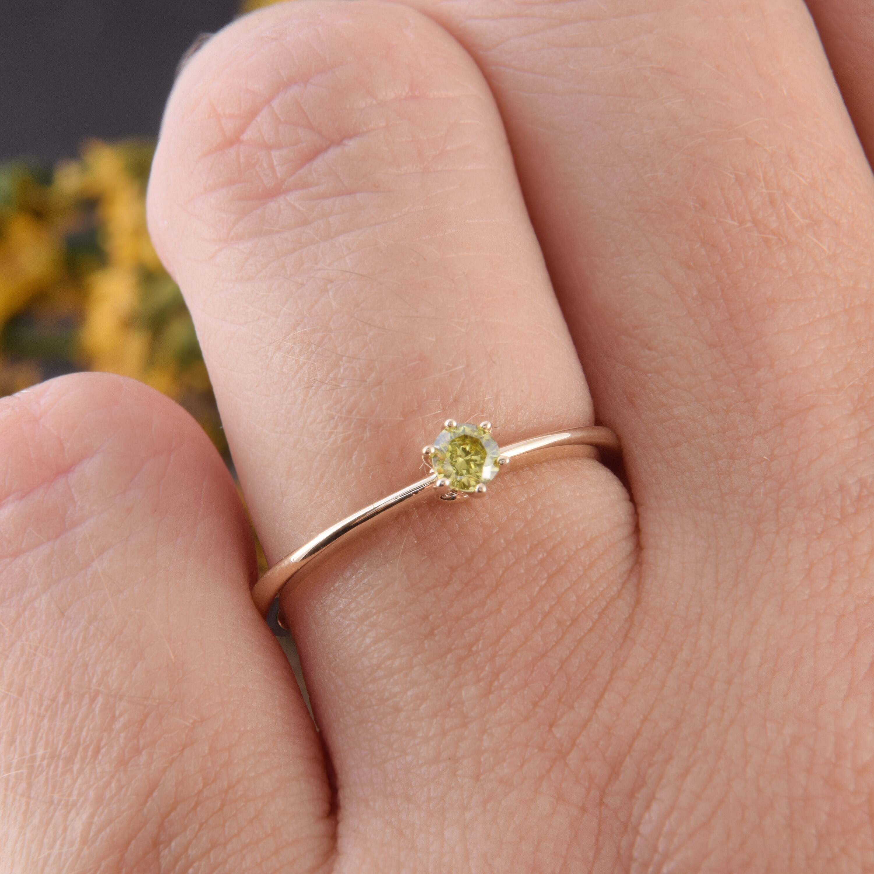 14k yellow gold small & simple peridot promise ring for her Etsy