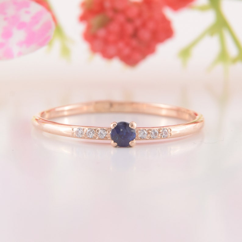 Rose Gold Blue Sapphire Engagement Ring, Promise Ring, Minimalist Ring, Dainty promise Ring, Delicate Ring image 4