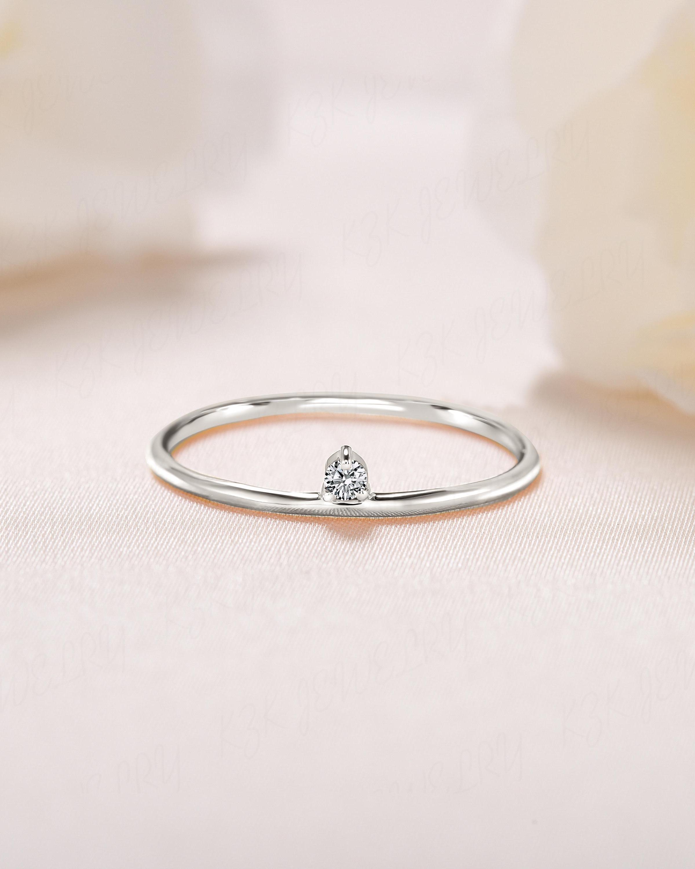 Dainty & Delicate 14k White Gold Solitaire Promise Ring for Her ...
