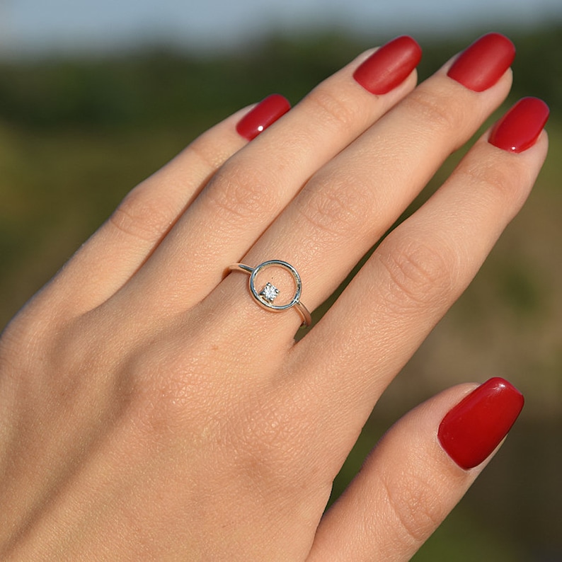 Dainty ring Promise ring gold Geometric ring White gold cz ring,Women promise ring Tiny ring Everyday ring Round ring Minimalist ring