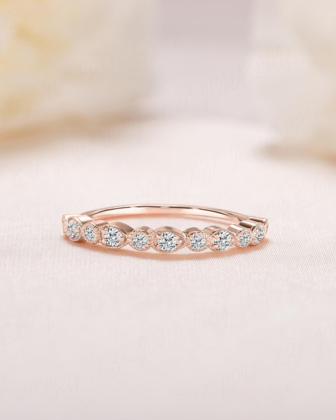 Unique Rose Gold Cubic Zirconia Stacking Ring, Vintage Style CZ Band ...