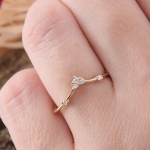 14k yellow gold womens curved wedding band, Small & delicate chevron wedding band, V wedding band, Minimalist wedding band for her