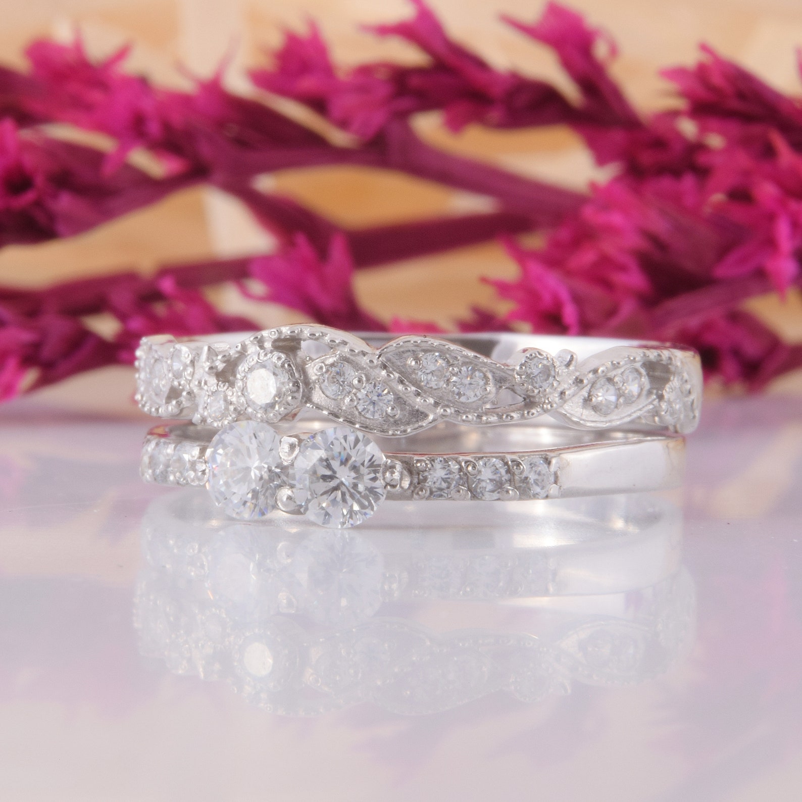 Unique Art Deco Womens Wedding Rings Set Small & Dainty | Etsy