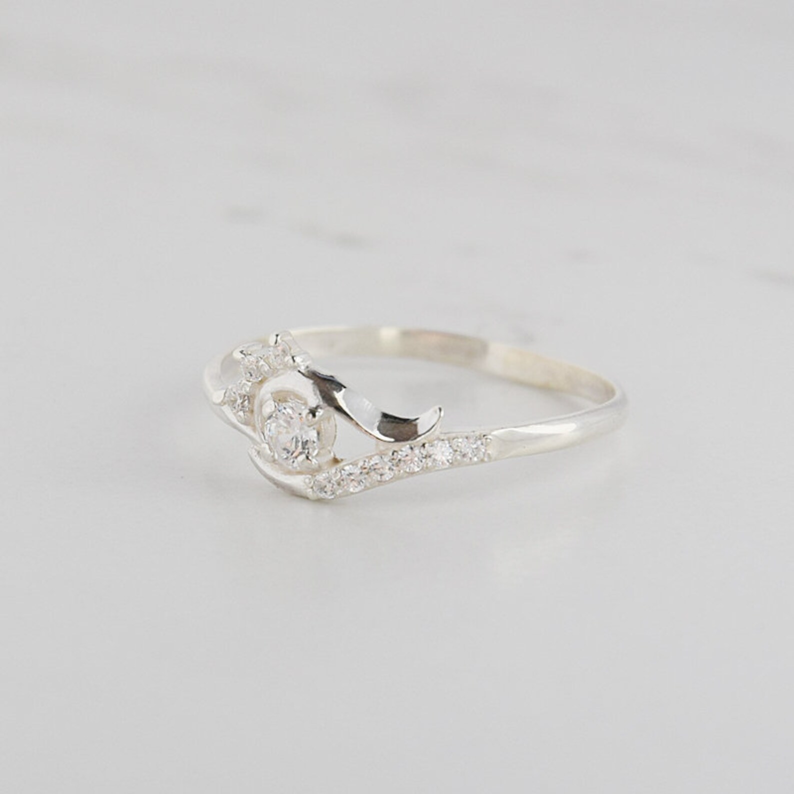 14k White Gold Small & Dainty Promise Ring for Her Unique Etsy