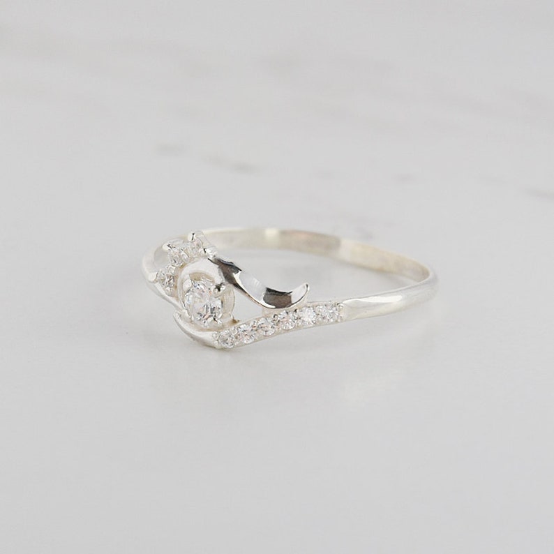 14k White Gold Small & Dainty Promise Ring for Her Unique Etsy