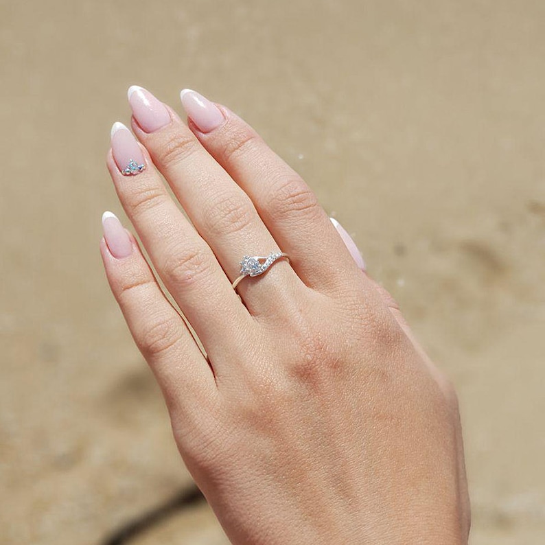 14k White Gold Small & Dainty Promise Ring for Her Unique Etsy