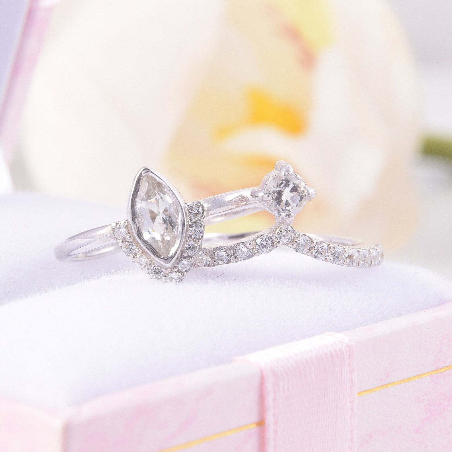 Womens Gold Art Deco Wedding Rings Set, Antique Wedding Rings Set ...