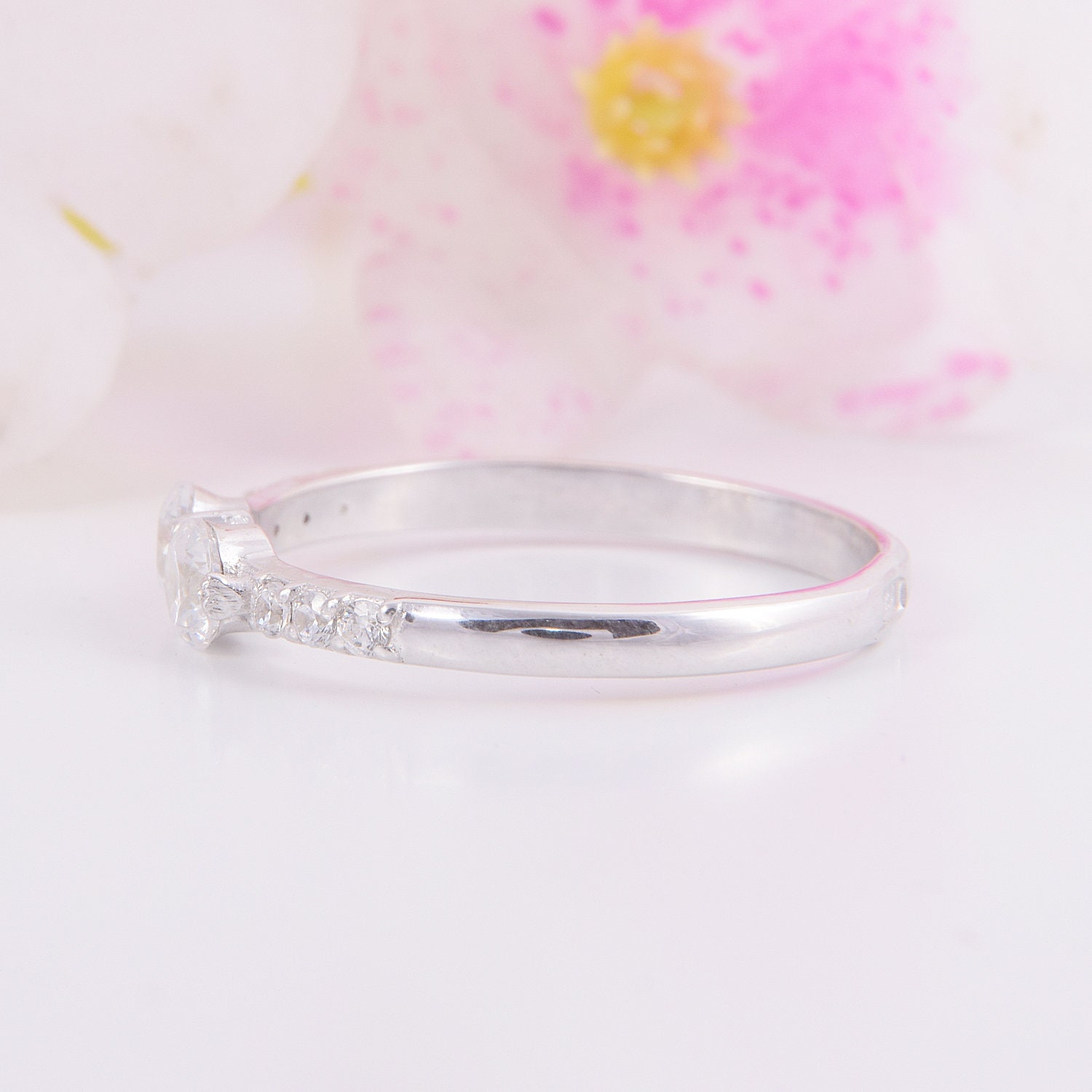 14k solid white gold womens promise ring Small & simple | Etsy