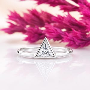 Minimalist 925 Sterling Silver Triangle CZ Ring, Modern Geometric Promise Ring for Her image 1
