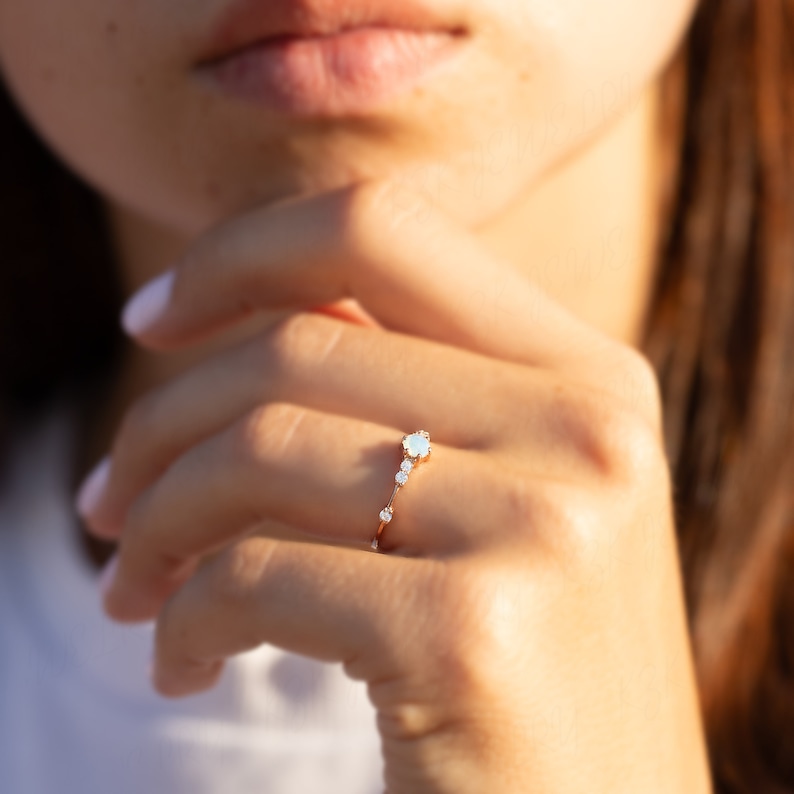 Women moonstone engagement ring gold, Dainty minimalist moonstone promise ring for her, Moonstone wedding ring, Unique gemstone ring image 7