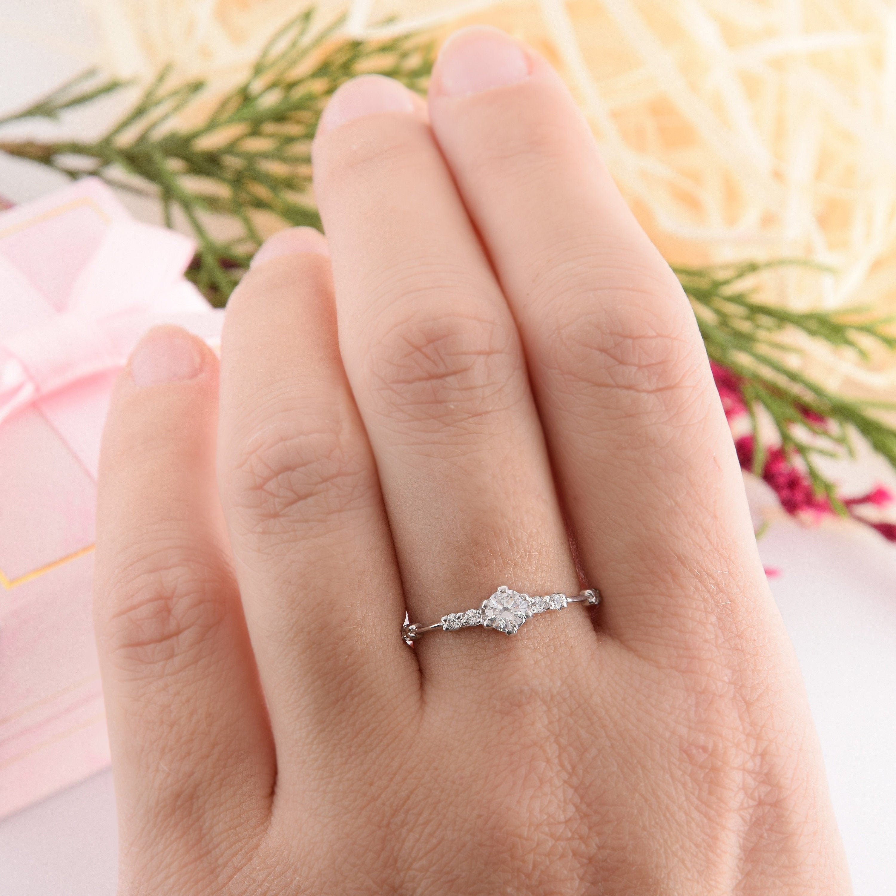 Bridesmaid Ring Promise Ring,CZ Diamond Ring,Gift for Her Statement Diamond Ring Cross Band Diamond Ring Unique Band Silver Diamond Ring