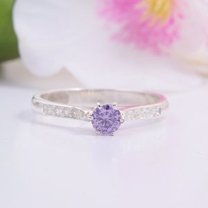 Unique art deco womens amethyst promise ring, Dainty amethyst engagement ring, Dainty & elegant promise ring for her, Silver amethyst ring