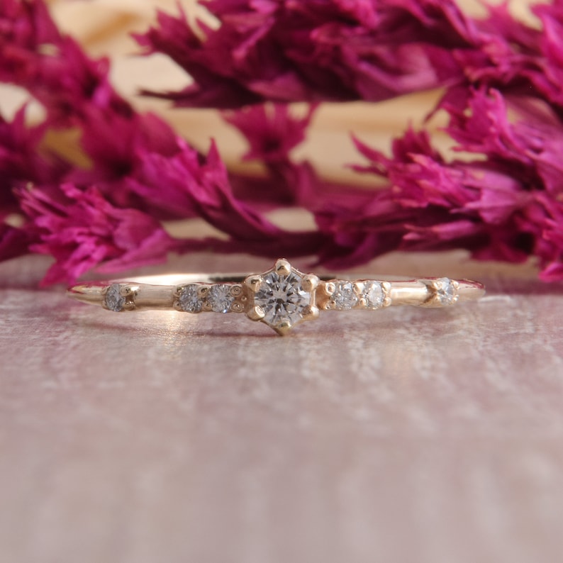 Womens Dainty Yellow Gold Promise Ring Delicate Gold Ring Etsy