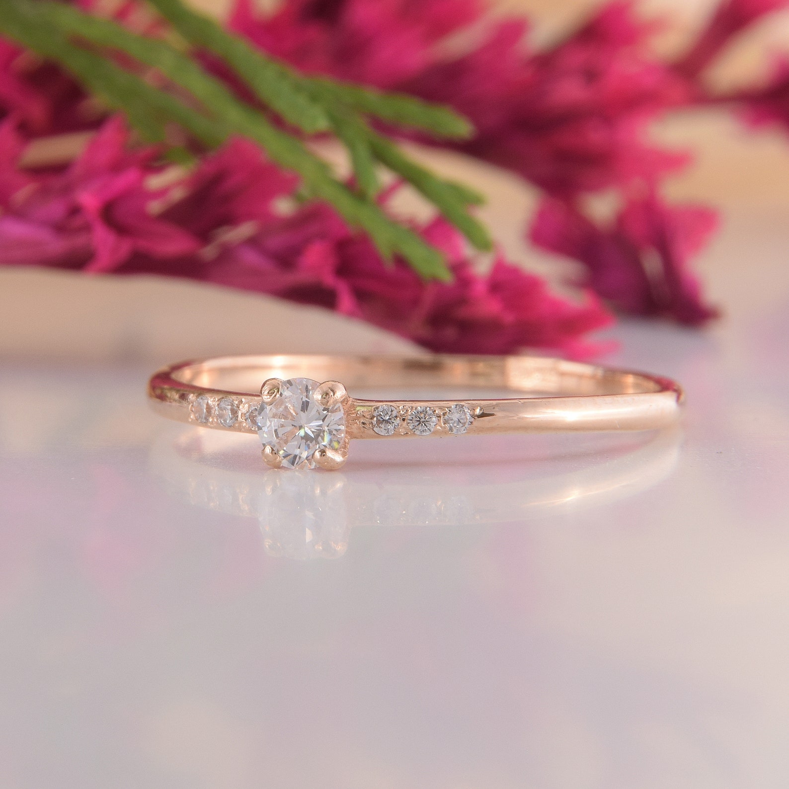 14k Solid Rose Gold Small & Dainty Promise Ring for Herwomens Etsy