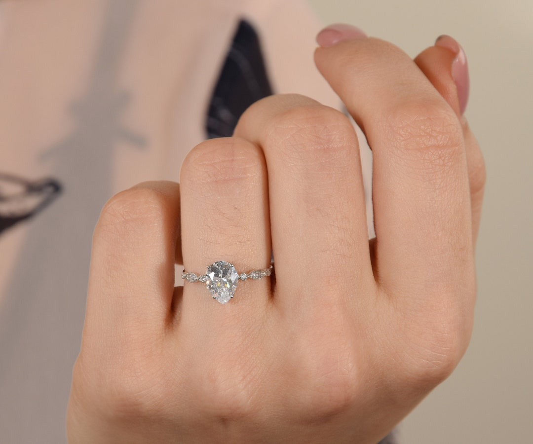 Jeulia Damen Ring Moosachat - Birnenschliff Mit Weinblatt Design, Sterling Silber