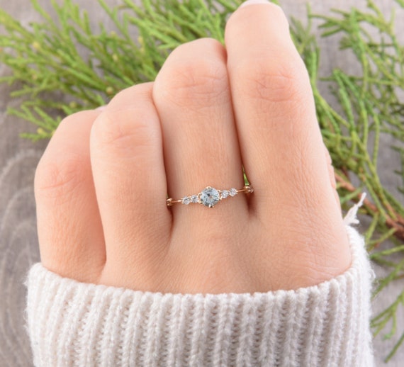 Unique 14k Yellow Gold Dainty Sky Topaz Promise Ring for Her, Small  Delicate Sky Topaz Womens Gold Engagement Ring, December Birthstone - Etsy