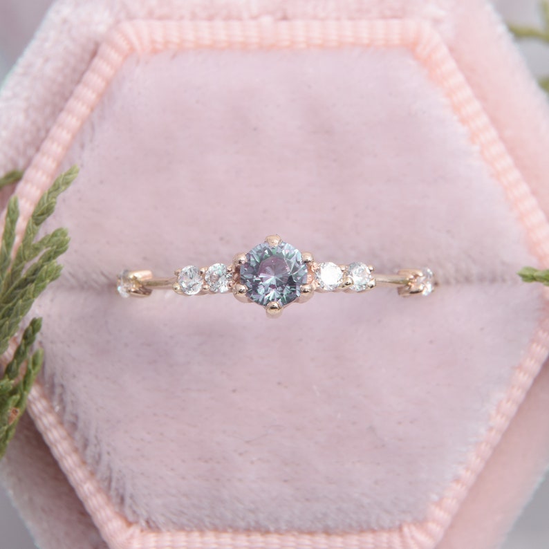 Dainty & simple 14k rose gold alexandrite womens engagement ring, Unique alexandrite promise ring for her, Personalized gift for her ring 