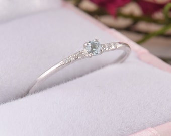 Womens Dainty Topaz Silver Ring, Minimalist Promise Silver Ring, Blue Topaz Ring, Topaz Silver Ring, Small Silver Promise Ring for Her