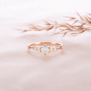 Women moonstone engagement ring gold, Dainty minimalist moonstone promise ring for her, Moonstone wedding ring, Unique gemstone ring image 3
