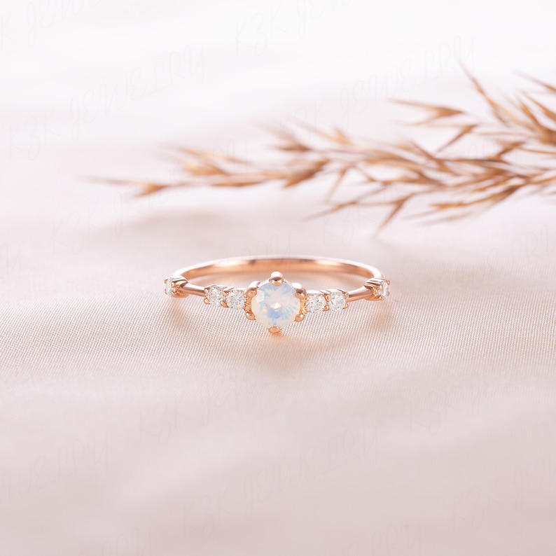 Women moonstone engagement ring gold, Dainty minimalist moonstone promise ring for her, Moonstone wedding ring, Unique gemstone ring image 3